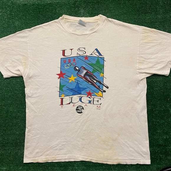 Vintage 90s Olympics Luge Team USA Single Stitch Sports Tee - Picture 1 of 6
